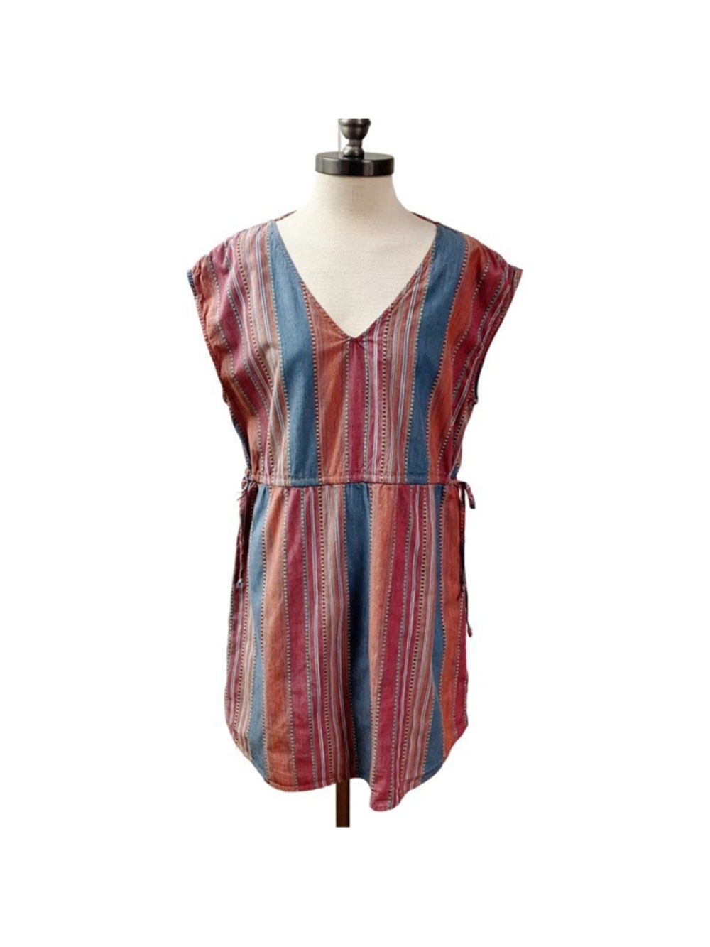 Boho Relaxed Striped Womens Mini Dress SIZE XL Beach Cover Up Retro Effortless